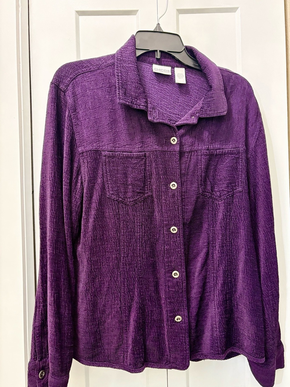 Chico's Women's Purple Cabincore Button-Front Knit Shirt Jacket